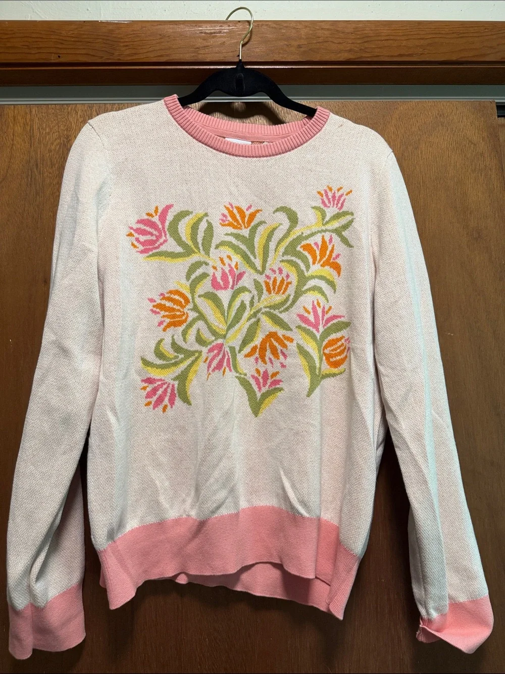 Puma Pink Floral Crewneck Sweater with Multicolor Floral Motif